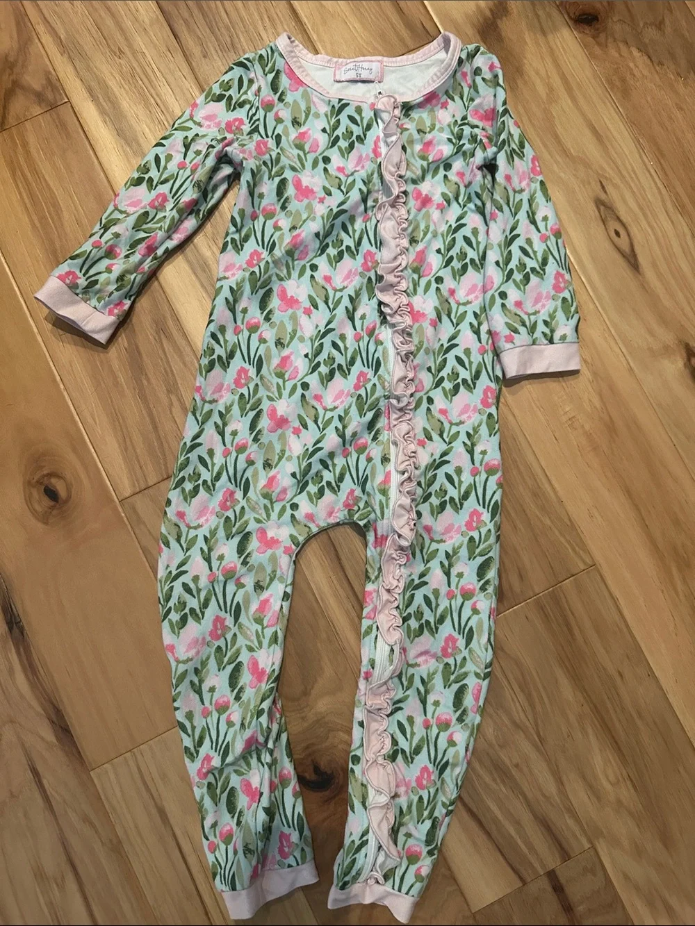 SweetHoney Pink & Green Floral Ruffle One-Piece